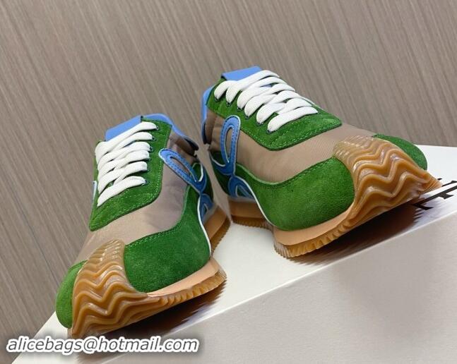 Hot Style Loewe Flow Runner Sneakers in Nylon and Suede L81510 Green/Blue 081510