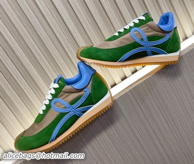 Hot Style Loewe Flow Runner Sneakers in Nylon and Suede L81510 Green/Blue 081510