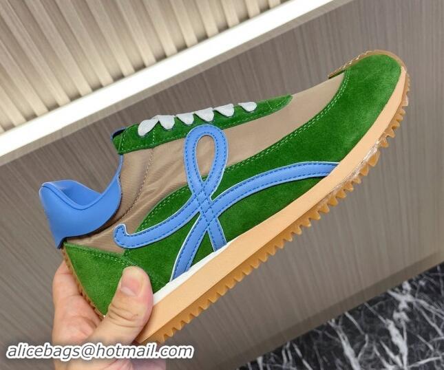 Hot Style Loewe Flow Runner Sneakers in Nylon and Suede L81510 Green/Blue 081510