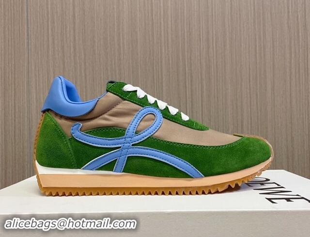 Hot Style Loewe Flow Runner Sneakers in Nylon and Suede L81510 Green/Blue 081510