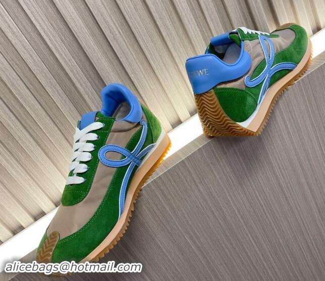 Hot Style Loewe Flow Runner Sneakers in Nylon and Suede L81510 Green/Blue 081510