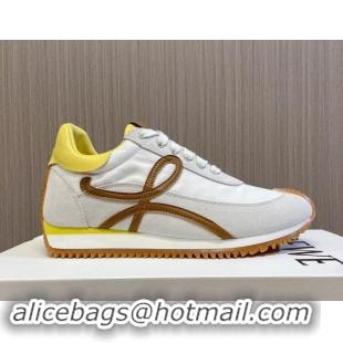 Sumptuous Loewe Flow Runner Sneakers in Nylon and Suede L81511 White/Brown/Yellow 081511