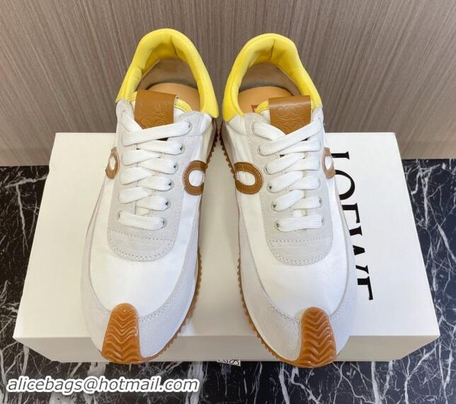 Sumptuous Loewe Flow Runner Sneakers in Nylon and Suede L81511 White/Brown/Yellow 081511