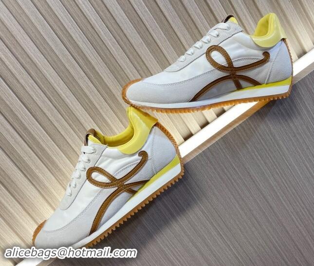 Sumptuous Loewe Flow Runner Sneakers in Nylon and Suede L81511 White/Brown/Yellow 081511