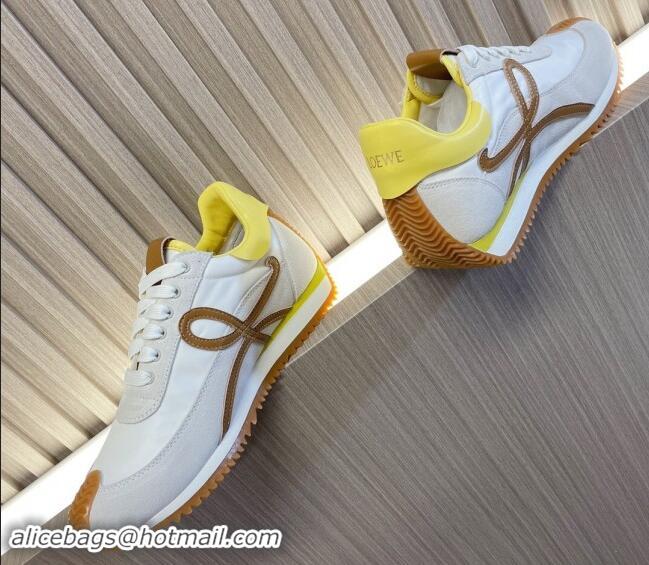 Sumptuous Loewe Flow Runner Sneakers in Nylon and Suede L81511 White/Brown/Yellow 081511