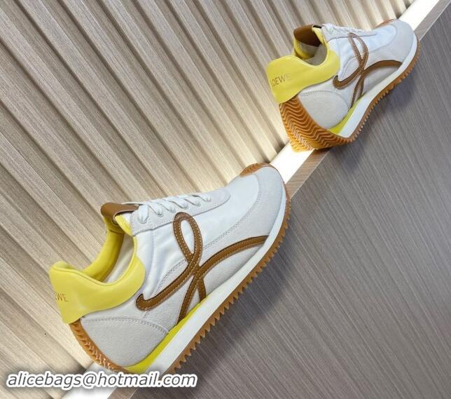 Sumptuous Loewe Flow Runner Sneakers in Nylon and Suede L81511 White/Brown/Yellow 081511