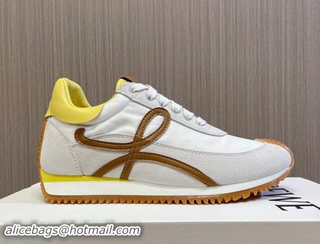 Sumptuous Loewe Flow Runner Sneakers in Nylon and Suede L81511 White/Brown/Yellow 081511