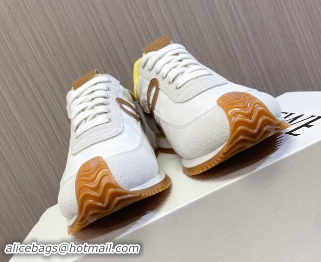 Sumptuous Loewe Flow Runner Sneakers in Nylon and Suede L81511 White/Brown/Yellow 081511