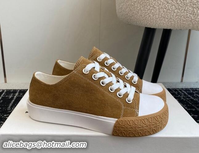 Best Luxury Loewe Terra Vulca Canvas Low-top Sneakers Brown 009091