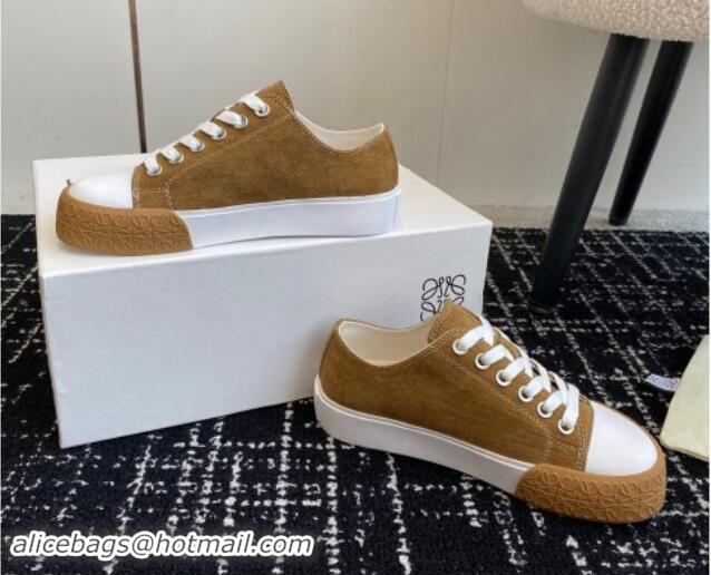 Best Luxury Loewe Terra Vulca Canvas Low-top Sneakers Brown 009091