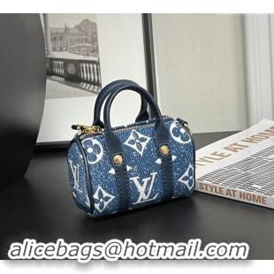 Best Price Louis Vuitton Mini Keepall Pouch Bag Charm and Key Holder 1056 Denim Blue