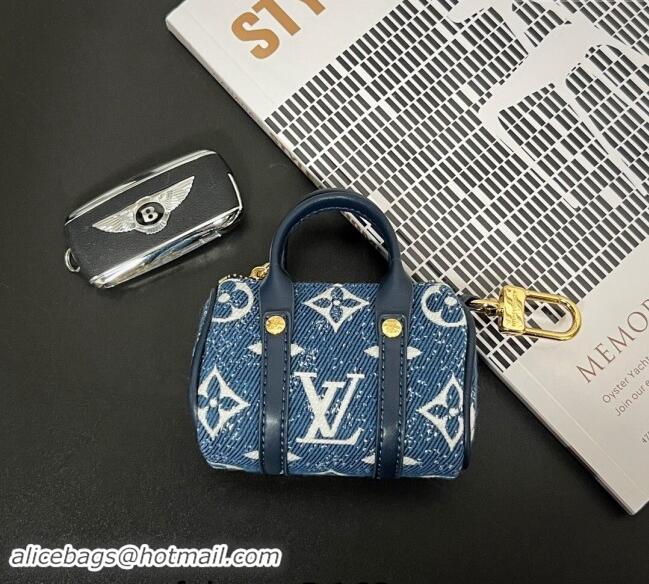 Best Price Louis Vuitton Mini Keepall Pouch Bag Charm and Key Holder 1056 Denim Blue