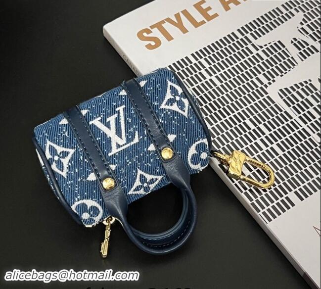 Best Price Louis Vuitton Mini Keepall Pouch Bag Charm and Key Holder 1056 Denim Blue