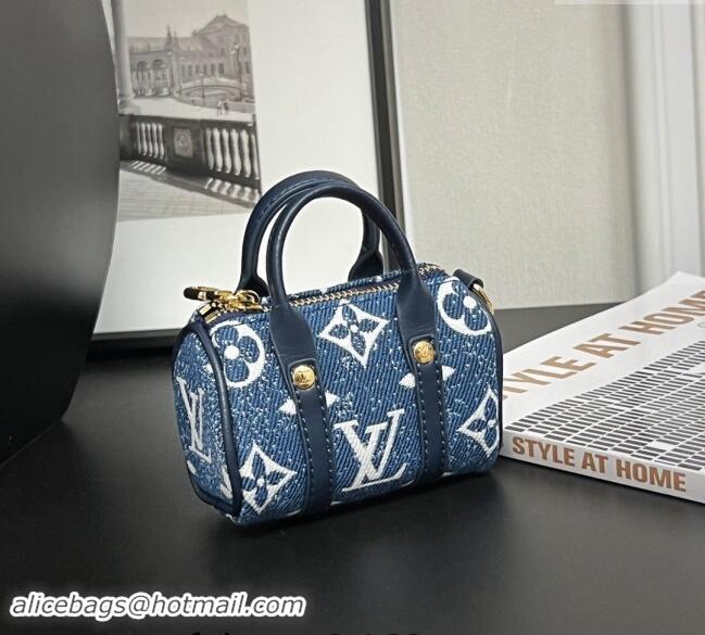 Best Price Louis Vuitton Mini Keepall Pouch Bag Charm and Key Holder 1056 Denim Blue