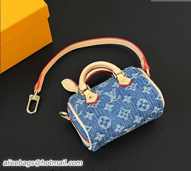 Well Crafted Louis Vuitton Monogram Denim Micro Speedy Bag Charm M01701 Blue 2024