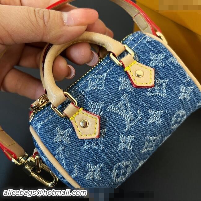 Well Crafted Louis Vuitton Monogram Denim Micro Speedy Bag Charm M01701 Blue 2024