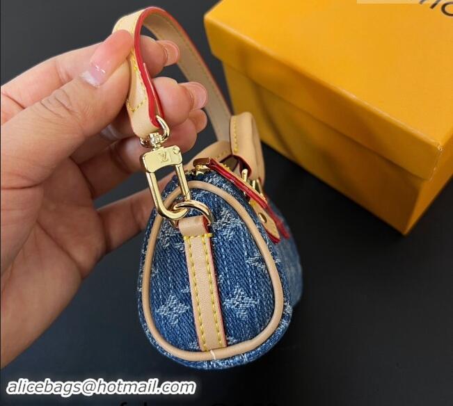 Well Crafted Louis Vuitton Monogram Denim Micro Speedy Bag Charm M01701 Blue 2024