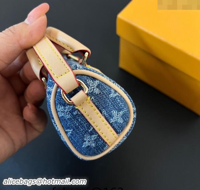 Well Crafted Louis Vuitton Monogram Denim Micro Speedy Bag Charm M01701 Blue 2024