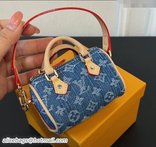 Well Crafted Louis Vuitton Monogram Denim Micro Speedy Bag Charm M01701 Blue 2024