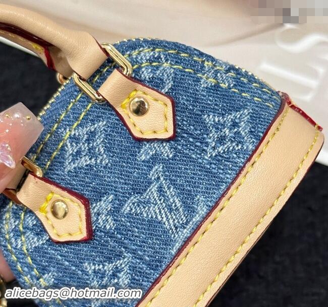 Best Price Louis Vuitton Monogram Denim Micro Alma Key Holder and Bag Charm 0513 Blue 2024