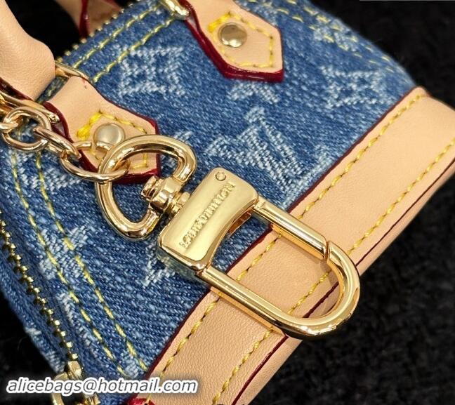 Best Price Louis Vuitton Monogram Denim Micro Alma Key Holder and Bag Charm 0513 Blue 2024