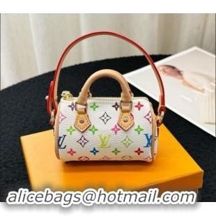 Top Quality Louis Vuitton Micro Speedy Denim Bag Charm M01701 White/Multicolor 2024