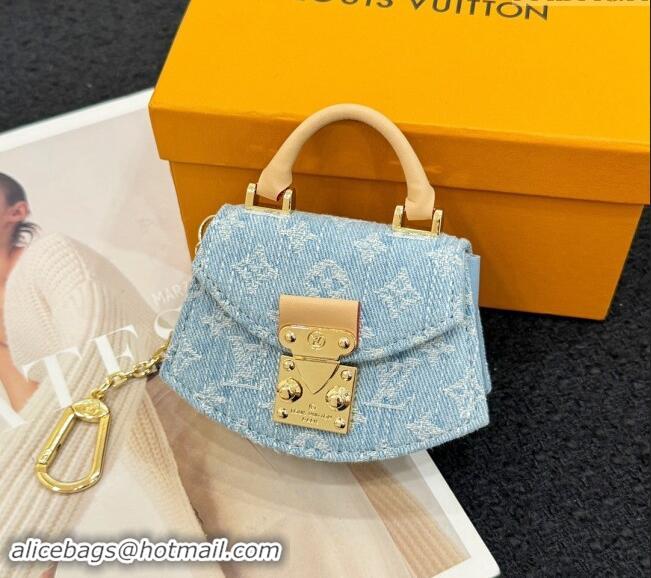 Well Crafted Louis Vuitton Monogram Denim Fan-Shaped Micro Bag Charm 0913 Light Blue