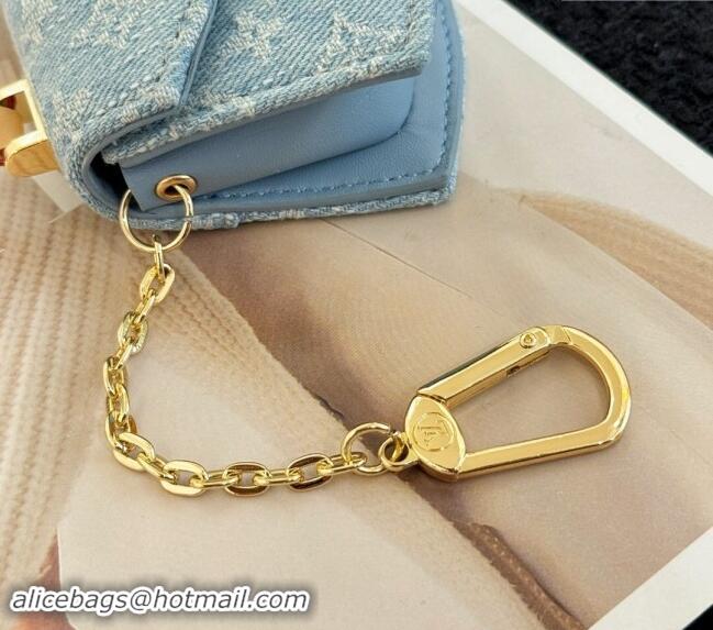 Well Crafted Louis Vuitton Monogram Denim Fan-Shaped Micro Bag Charm 0913 Light Blue