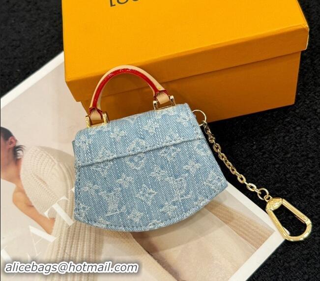 Well Crafted Louis Vuitton Monogram Denim Fan-Shaped Micro Bag Charm 0913 Light Blue