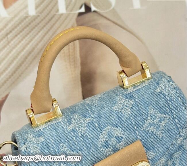 Well Crafted Louis Vuitton Monogram Denim Fan-Shaped Micro Bag Charm 0913 Light Blue