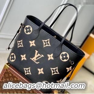 Top Quality Louis Vuitton Monogram Empreinte Neverfull MM Tote Bag M58907 Black/Beige