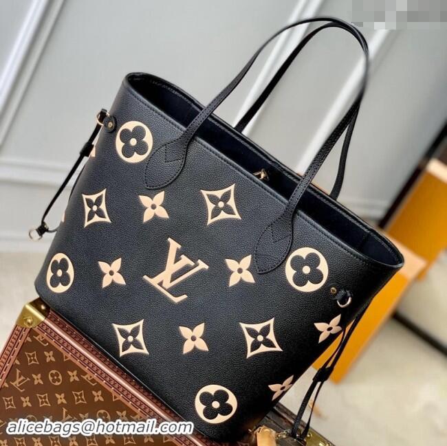 Top Quality Louis Vuitton Monogram Empreinte Neverfull MM Tote Bag M58907 Black/Beige