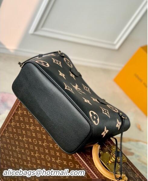 Top Quality Louis Vuitton Monogram Empreinte Neverfull MM Tote Bag M58907 Black/Beige