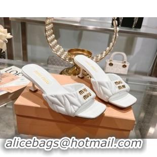 Pretty Style Miu Miu Matelasse Leather Heel Slide Sandals 5.5cm White 507060