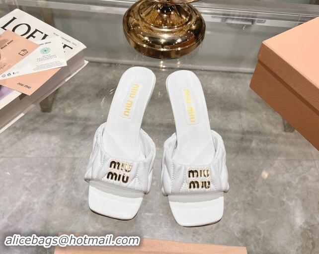 Pretty Style Miu Miu Matelasse Leather Heel Slide Sandals 5.5cm White 507060