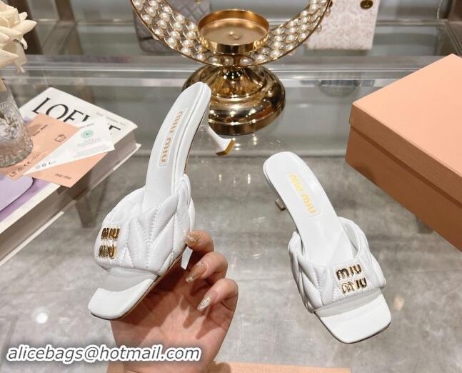 Pretty Style Miu Miu Matelasse Leather Heel Slide Sandals 5.5cm White 507060