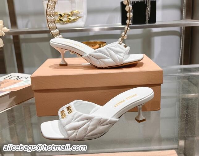 Pretty Style Miu Miu Matelasse Leather Heel Slide Sandals 5.5cm White 507060