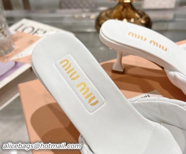 Pretty Style Miu Miu Matelasse Leather Heel Slide Sandals 5.5cm White 507060