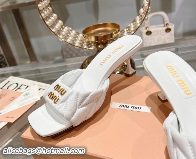 Pretty Style Miu Miu Matelasse Leather Heel Slide Sandals 5.5cm White 507060