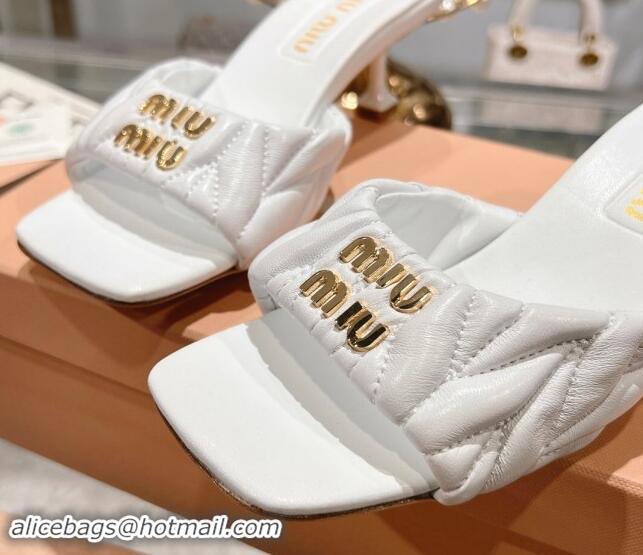 Pretty Style Miu Miu Matelasse Leather Heel Slide Sandals 5.5cm White 507060