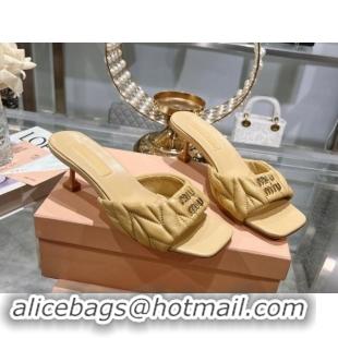 Classic Hot Miu Miu Matelasse Leather Heel Slide Sandals 5.5cm Beige 507062