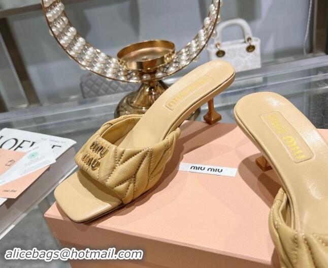 Classic Hot Miu Miu Matelasse Leather Heel Slide Sandals 5.5cm Beige 507062