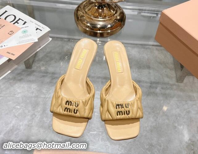 Classic Hot Miu Miu Matelasse Leather Heel Slide Sandals 5.5cm Beige 507062