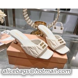 Best Grade Miu Miu Matelasse Leather Heel Slide Sandals 5.5cm White 507063