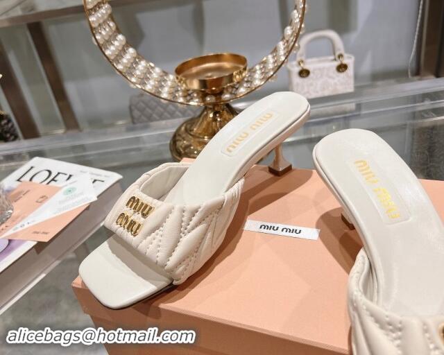 Best Grade Miu Miu Matelasse Leather Heel Slide Sandals 5.5cm White 507063