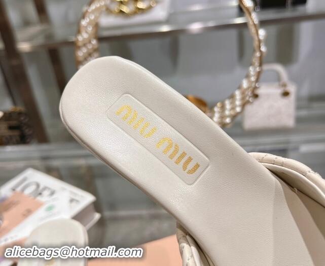 Best Grade Miu Miu Matelasse Leather Heel Slide Sandals 5.5cm White 507063