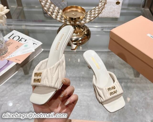 Best Grade Miu Miu Matelasse Leather Heel Slide Sandals 5.5cm White 507063