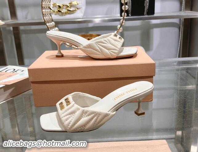 Best Grade Miu Miu Matelasse Leather Heel Slide Sandals 5.5cm White 507063