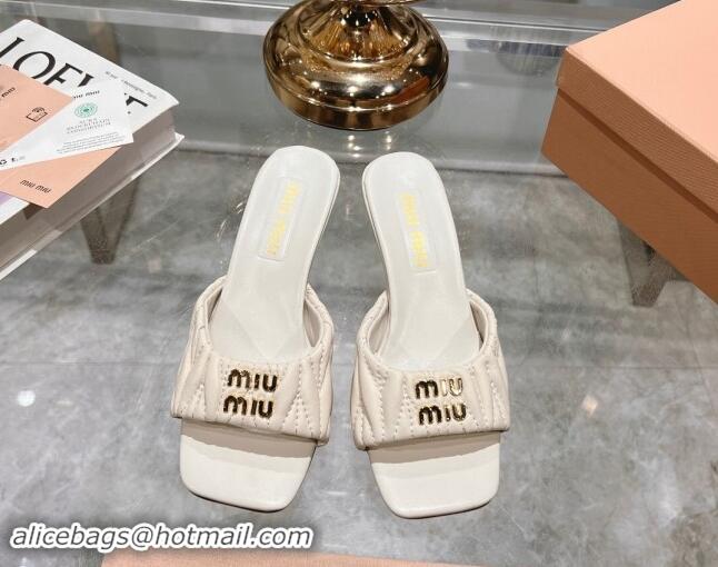 Best Grade Miu Miu Matelasse Leather Heel Slide Sandals 5.5cm White 507063