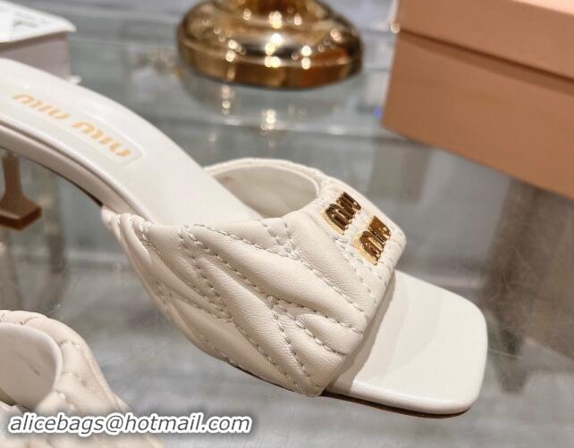 Best Grade Miu Miu Matelasse Leather Heel Slide Sandals 5.5cm White 507063